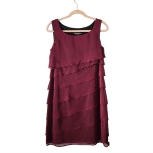 Connected Apparel Cramberry Sleeveless Layered Tiered‎ Chiffon Dress Size 10 NWT